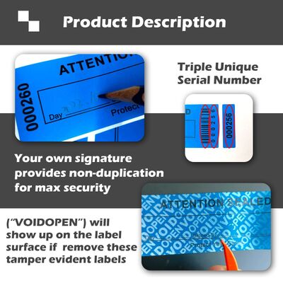 PET Tamper Evident Hologram Stickers Destructible Transparent for Crafts Photo Frames